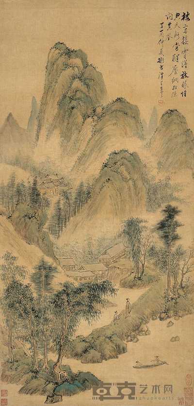 朱昂之 1837年作 携琴访友图 镜心 90×43cm